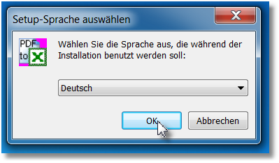 Die Installationssprache wird automatisch generiert . Ansonsten hier die gewünschte Sprache wählen . Bestätigen mit OK