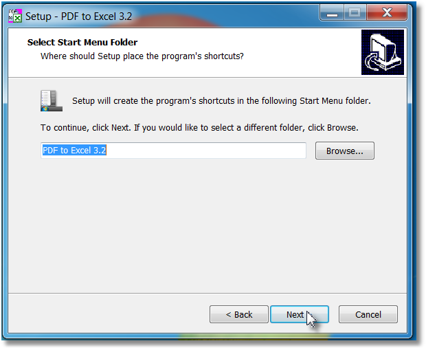 Select the installation folder. You can leave the preconfigured folder.